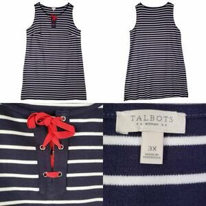 Talbots Navy and White Striped Mini Dress with Red Accent